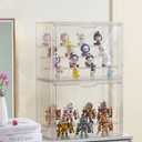 Clear Acrylic Display Case Upgrade 4 Tier Figure Display Case with 3 Movable Dividers, Stackable Display Box Showcase with Magnetic Door for Collectibles (Large-4pack)