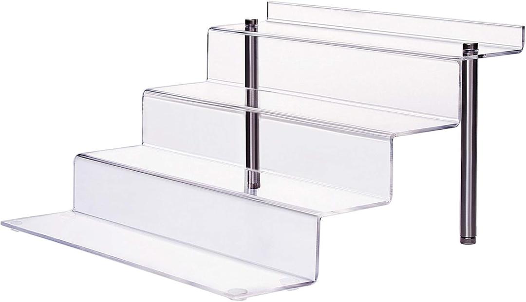 CECOLIC Acrylic Riser Shelf 4 Tier Clear Display Stand for Collectibles Pop Figures, Cupcakes, Perfumes, Display Risers for Decorating & Organizing - 11.8 x 10.8 x 6.5 in (Large, 1 Pack)