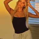 SUUKSESS Women Sexy Square Neck Thong Bodysuit Backless Cami Bodysuit Top (Black, M)