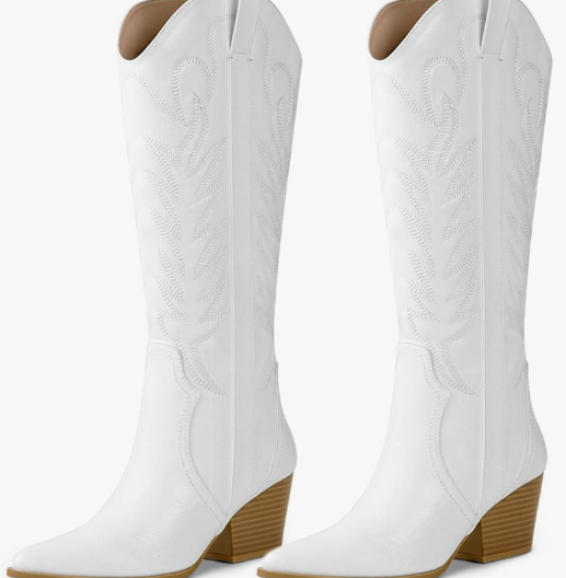 Arromic Cowboy Boots for Women Comfortable Womens Embroidered Western Cowgirl Knee High Boots Pointed Toe Zipper Chunky Heel Country Outfit Retro Tall Boots 10