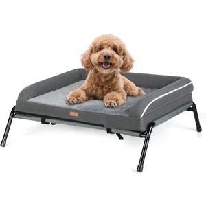 Lekereise Elevated Outdoor Dog Bed Cot + Orthopedic Indoor Small Dog Sofa Bed, 2-in-1 Design, Load 40lb, Grey