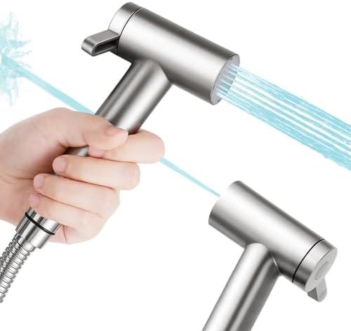 BDJM Handheld Bidet Sprayer for Toilet, Adjustable Water Pressure Control Rotary Switch with Bidet Hose, Exclusive Single Nozzle High Pressure Mode for Cleaning Stubborn Stains, Brushed Nickel