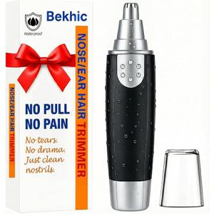 Bekhic Ear and Nose Hair Trimmer Clipper - 2025 Professional Painless Eyebrow & Facial Hair Trimmer for Men Women, Battery Operated Facial & Eyebrow Hair Remover, Dual-Edge Blades, Painless Grooming (Silver/Black)