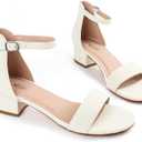 Wulubaba Girls Dress Shoes Low Heel Flower Girl Sandals | Open Toe, Ankle Strap, Wedding Party, Little And Big Girls
