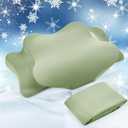 Hahafelt Cooling Cervical Neck Pillowcase Cover (Only Pillow Case) Ergonomic Pillowcase with Zipper Breathable Contour Pillow Cover for Side Back Stomach Sleepers(Saga Green,Queen Size)