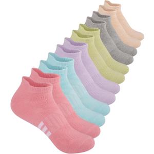 Comfoex 12 Pairs Girls Athletic Ankle Socks for 4-6 6-8 8-10 Years Old - Cotton Short Socks for Little Big Kids 12 Pairs Multicolor B