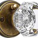 Glass Door Knobs Interior with Lock, Vintage Crystal Privacy Antique Brass Octagon Door Knobs for Bedroom Bathroom, 1 Pack