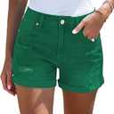 LookbookStore Women's High Waisted Rolled Hem Distressed Jeans Ripped Denim Shorts M Verdant Green