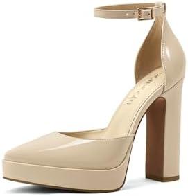 MOTIMODEN Women's Platform Chunky Heel Pumps – Closed Toe Ankle Strap Block Heeled Dress Shoes for Wedding Party & Daily Comfort, 9.5