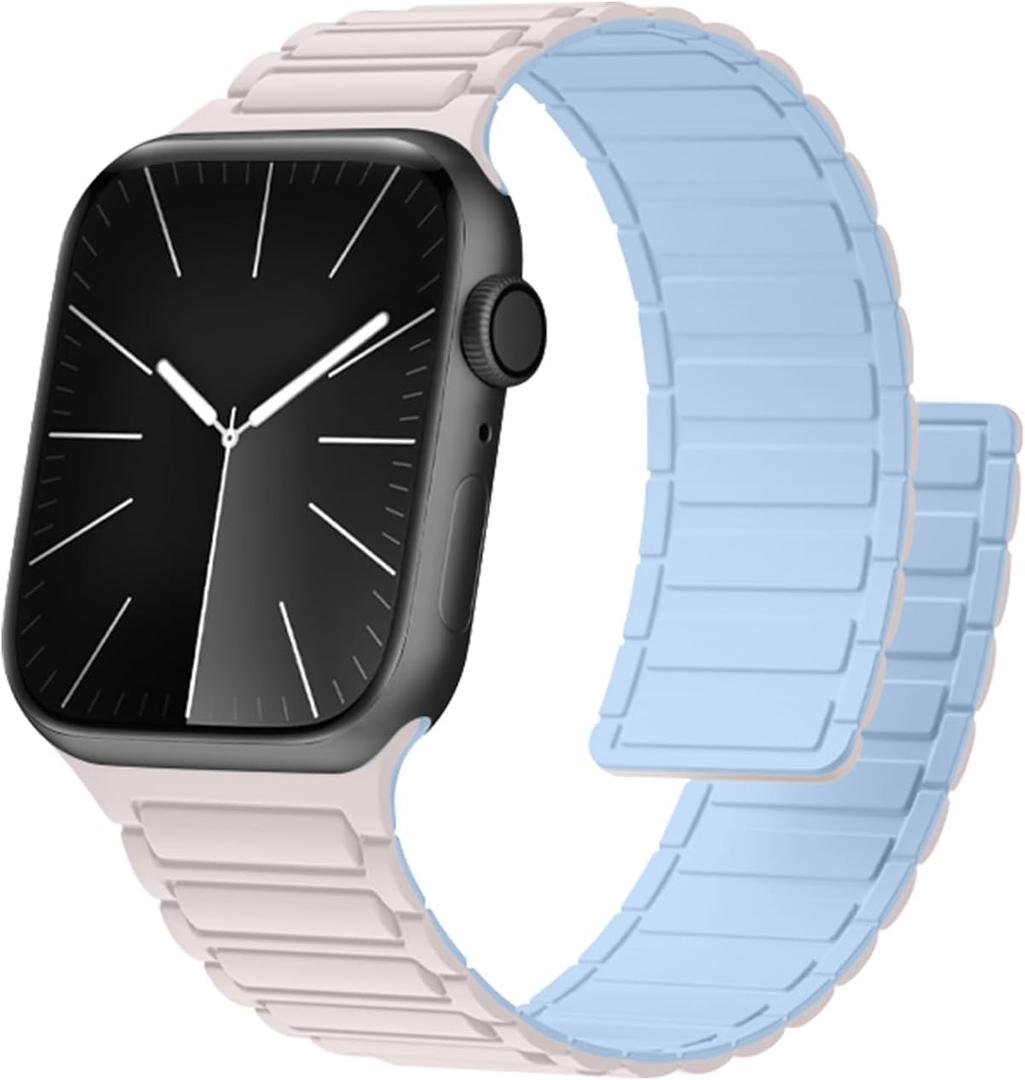 Magnetic Silicone Watch Band Compatible with Apple Watch, Bands Women Men, Soft Sport Strap for iWatch Size: 38mm/40mm/41mm/42mm(Series11/10)