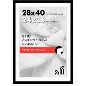 Americanflat 28x40 Poster Frame with Polished Plexiglass - Use as 24x36 Frame with Mat or Display 28x40 Photo Without Mat - Epic Collection - Wide Picture Frames for Wall Display - Black