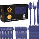 Kochorie 360 Pieces Navy Blue Plastic Cutlery Set Disposable Plastic Utensils Heavy Duty Flatware Set Include 120 Knives 120 Forks 120 Spoons for Wedding Birthday Party Supply