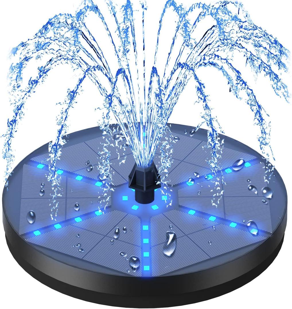 Solar Bird Bath Fountains Upgraded, 4W Solar Powered Water Fountain Pump with 4000 Battery, 7 Nozzles & 4 Fixers, Colorful LED Lights for Garden, Pond, Swimming Pool, Fish Tank, and Outdoor