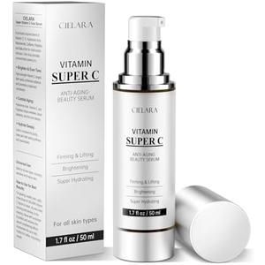 CIELARA Vitamin C Serum for Face, Anti Aging 20% Super C Serum With Vit C Hyaluronic Acid, Vitamin E, Peptides, Collagen Wrinkle Serume for Dark Spot, tighten, firming, lift, Brightening-1.7 Fl Oz