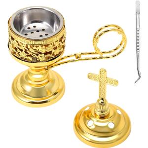 Yawlsow Incense Burner, Frankincense Charcoal Incense Stand, Bakhoor Incense Burner Holder, Ideal for Aromatherapy, Yoga and Spa, Home and Christian Church Censer, (Gold)
