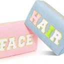 2Pcs Makeup Bag for Girls Gifts, Travel Toiletry Bag for Women, Corduroy Make Up Cosmetic Pouch Cute Preppy Stuff Bags for Teen, Birthday Graduation Gifts (HAIR & FACE)