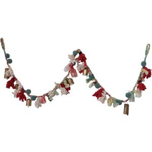 Creative Co-Op Handmade Wool and Cotton Blend Garland with Pom Poms and Metal Bells, Multicolor and Antique Gold Finish Creative Co-Op Handmade Wool and Cotton Blend Garland with Pom Poms and Metal Bells, Multicolor and Antique Gold Finish