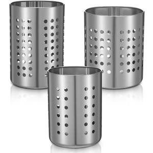 Metal Utensil Holder Set, Small SUS401 Steel Utensil Holder Flatware Silverware Spatulas Utensils Drying Rack for Kitchen Countertop, Kitchen Home Office Organizers ,Silver (3 Pack)