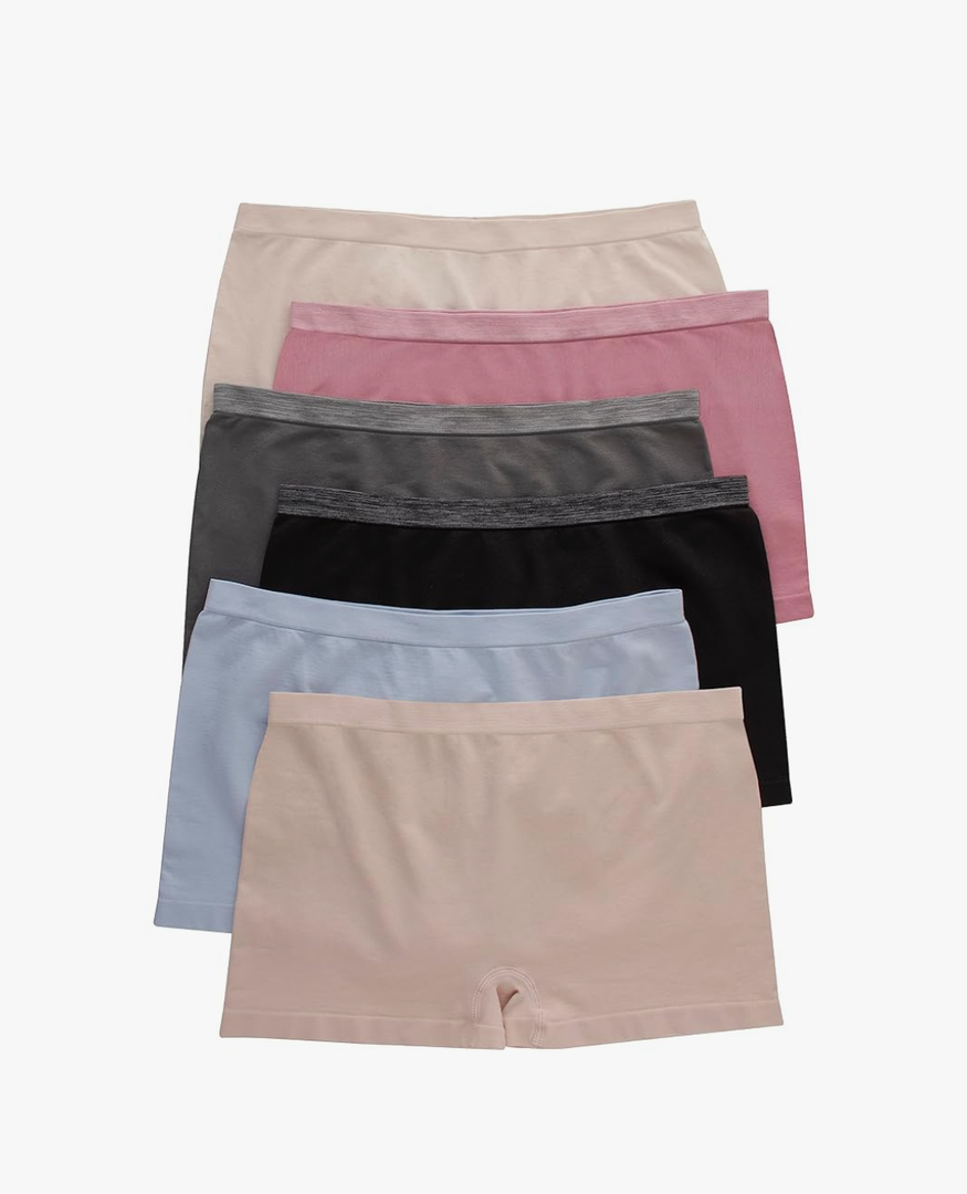 Hanes Women's Seamless Underwear Pack, Comfort Flex Fit Bikini Boyshort Panties, 6-Pack Size Medium