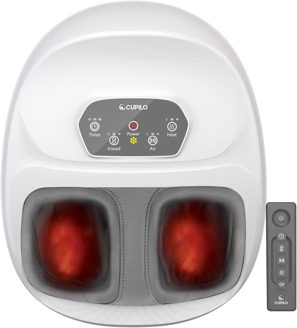 CuPiLo Foot Massager with Heat, FSA Eligible HSA Upgraded Full Feet Shiatsu Massage for Neuropathy, Remote Control Multi-Level Settings for Plantar Fasciitis, Birthday Day Gifts for Women Men(White)