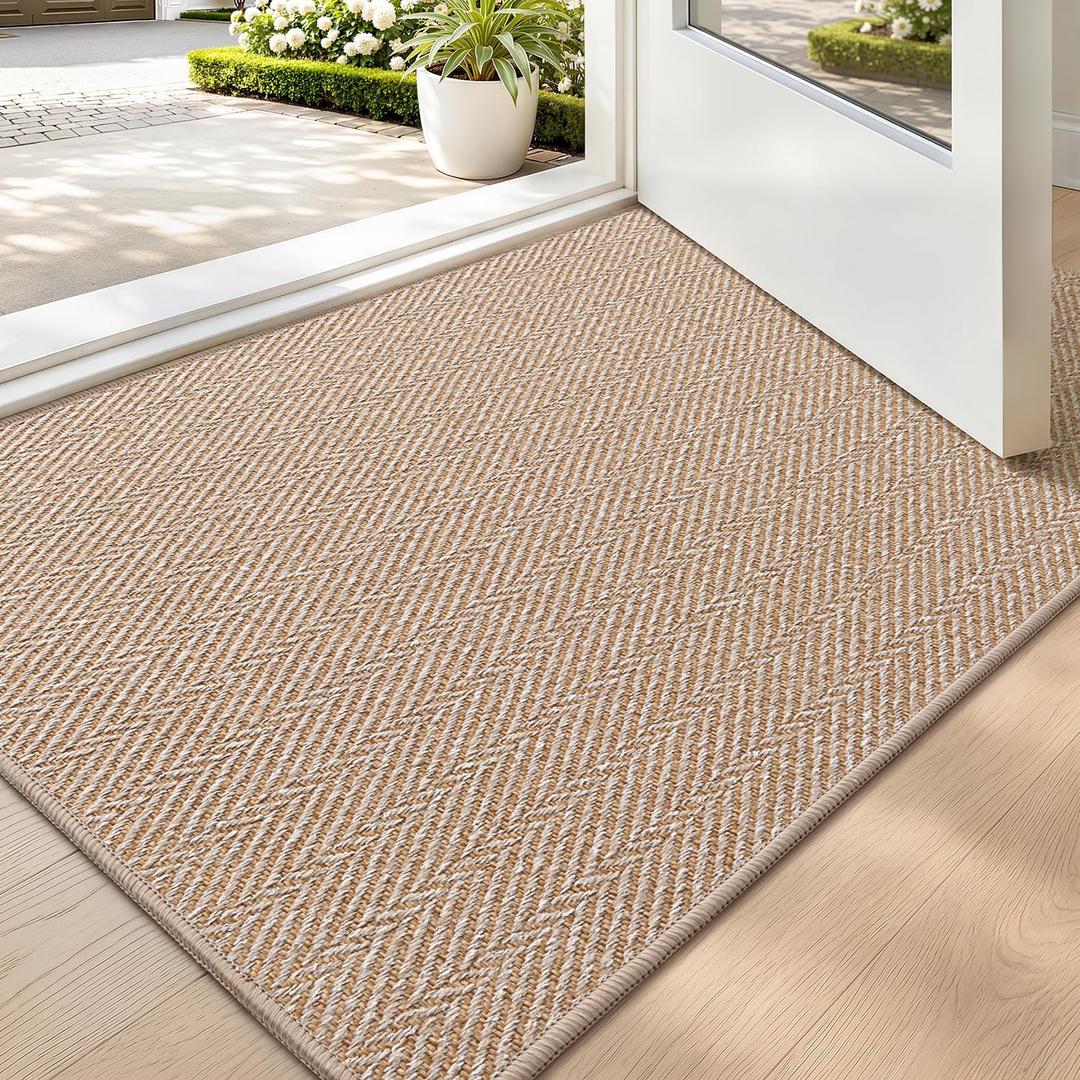 LUMI Ultra Thin Indoor Door Mat 24"x36", Entrance Doormat, Coconut Brown