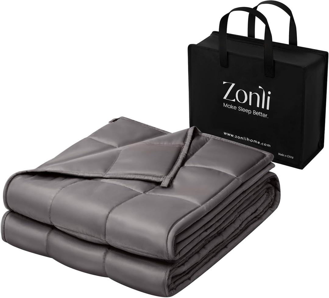 ZonLi Cooling Weighted Blanket (60"x80", 20lbs, Grey) Queen Size Bamboo-Derived Rayon Weighted Blanket for Adults, High Breathability Heavy Blanket, Soft Material with Premium Glass Beads