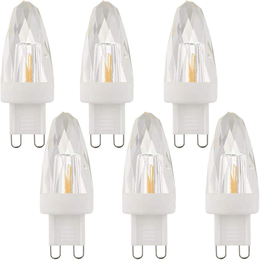 Lxcom Lighting G9 LED Light Bulbs 2W (15W Halogen Equivalent) Dimmable Crystal COB Bulb Warm White 2700K 200LM G9 Base AC110V for Home Lighting, 6 Pack