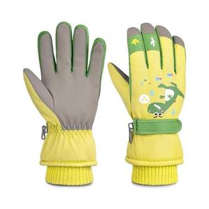 Gilotop Children Ski Gloves Kids Waterproof Winter Outdoor Snowboard Warm Gloves for Boys Girls, Yellow Dino