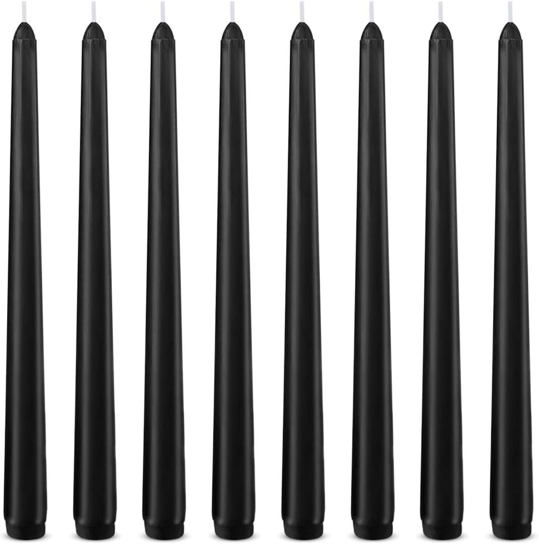 Set of 8 10 Inch Black Taper Candles, Dripless Unscented Skinny 0.76 Inch Base Candlesticks for Halloween Home Party Dinner Table Decoration