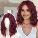AISI HAIR 14 Inch Wine Red Wigs for Women - Shoulder Length Wave Wig with Pre-Cut Lace Hairline, Middle Part Natural Wavy Bob Synthetic Heat Resistant Fiber for Daily and Party