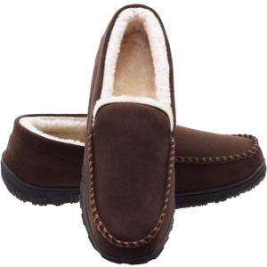 Lulex Moccasins for Men House Slippers Indoor Outdoor Plush Mens Bedroom Shoes with Hard Sole (11, Brown)