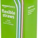 10 x Amazon Basics Disposable Striped Plastic Flex Straws, 7.5" Long, Assorted Colors, 100 Count, Large Pack