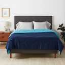 Amazon Basics Comforter Blanket Full/Queen, Reversible Lightweight Microfiber All Season Blanket, Navy/Sky Blue