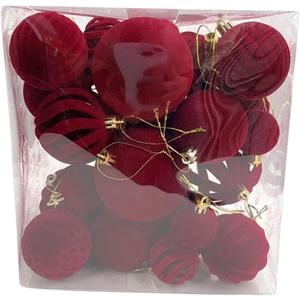 Burgundy Flocked Christmas Tree Ornament Set 36pcs Velvet Christmas Ball Ornaments Set Shatterproof Plastic Balls Assorted Sizes Baubles or Holiday Party Home Decor (A, 8CM)