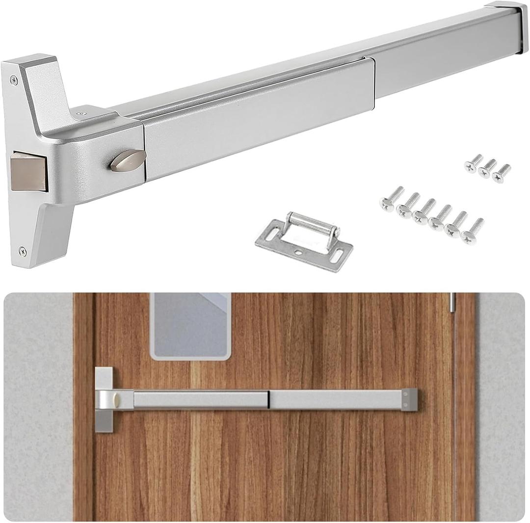 BEAMNOVA Commercial Door Panic Exit Device Push Bar Metal Universal Emergency Hardware Parts Gate Lock Roller Strike Plate End Cap, Metallic for 27.5 to 41 inch Wide Doors