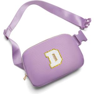 Gitus Birthday Gifts for 8 9 10 11 12 13 Year Old Girls Personalized Fanny Pack Crossbody Bags with Initial Letter Patch Belt Bag for Teen Girls Cute Trendy Stuff Travel Essentials (Lavender-D)