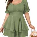 SCOMCHIC Women Plus Size Rompers Dresses Short Sleeve, Square Neck, Cotton, Shorts Jumpsuit Playsuits, Sage Green, XL