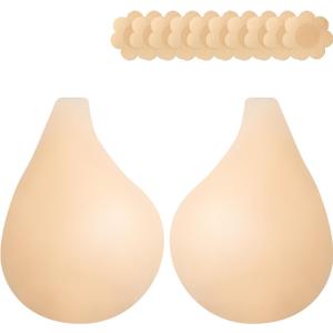 Adhesive Bra  Invisible Lift & Push-Up Sticky Bra for Backless Dresses, Reusable Silicone Nipple Covers Beige
