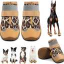 Dog Shoes for Small Dogs, Dog Boots & Paw Protectors for Hardwood Floors, Outdoor Dog Booties for Hot Pavement Winter Snow Hiking, Waterproof Dog Shoes with Reflective Strips Leopard Print Size 3 (3 (width 1.77 inch) for 31-38 lbs)