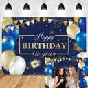 Men Happy Birthday Backdrop Navy Blue Gold Birthday Gift Star Flag Balloon Background Boy Men Women Birthday Party Photo Booth Studio Decoration Props 7x5FT(Width 210cm x Height 150cm)