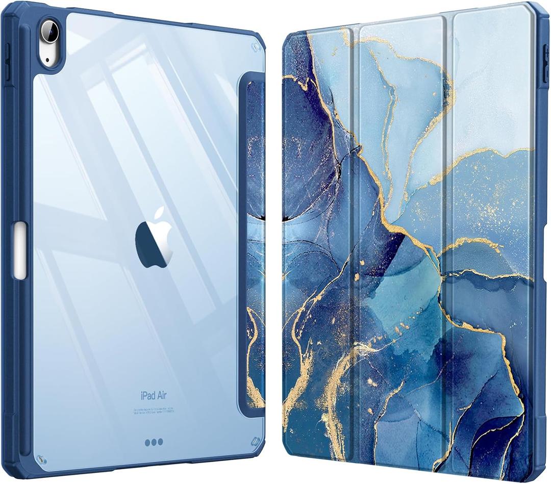 Fintie Hybrid Slim Case for iPad Air 11-inch M4/M3/M2 (2026/2025/2024), iPad Air 5th/4th Generation (2022/2020) 10.9 Inch - Shockproof Cover with Clear Back Shell & Pencil Holder, Ocean Marble