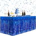 2 Pack Dark Blue Table Skirts, 29x108" Metallic Foil Tinsel Fringe Table Skirts for Rectangle Tables Streamer Curtains Backdrop, Party Decorations for Birthdays Weddings Holidays