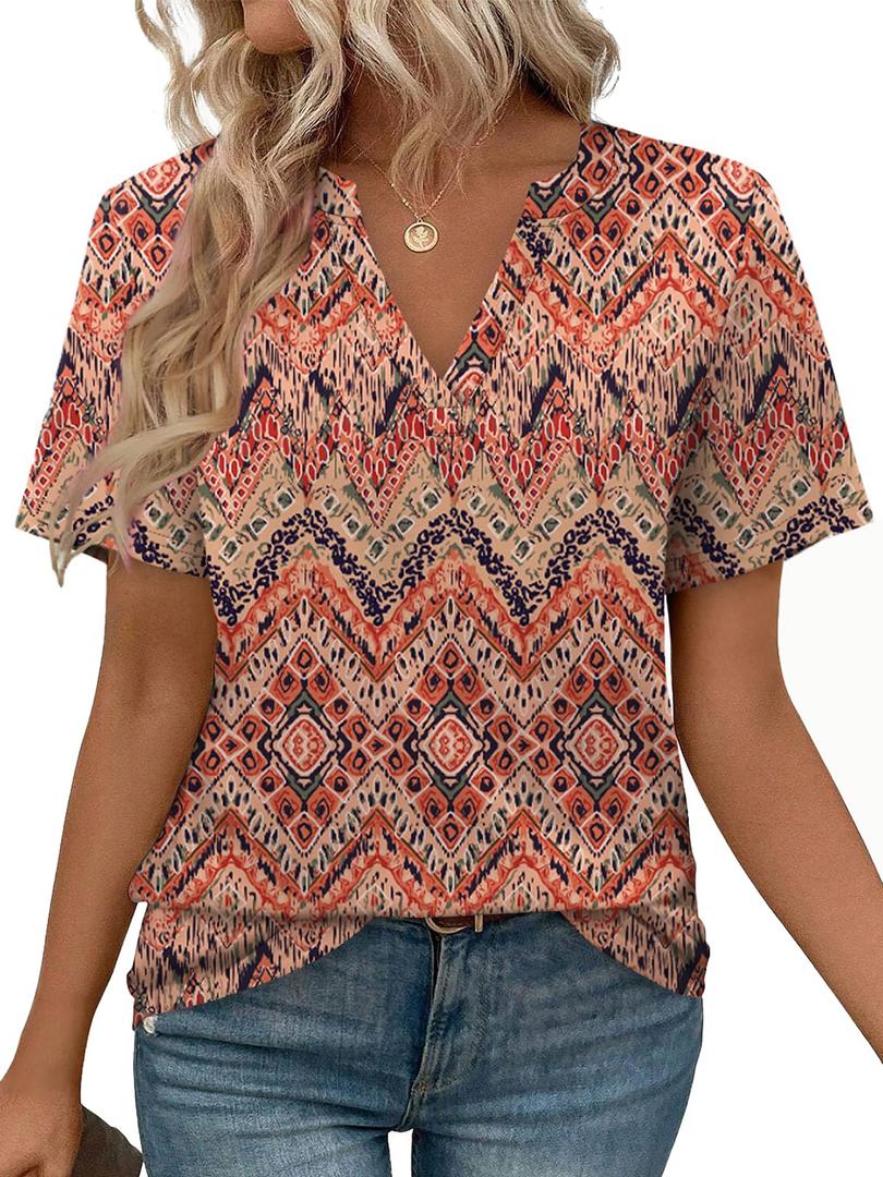 WEESO Womens T Shirts Summer Blouses Dressy Casual V Neck Tops Hawaiian Shorts Sleeve Vacation Outfits Dressy Fahion Travel Clothes Trendy Basic Tee M (M)