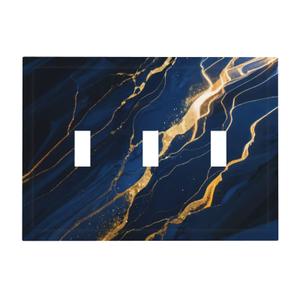 Qwrvxjis Navy Blue Goldabstract Marble Light Switch Cover 3 Gang Triple Toggle Minimalist Luxury Glitter Decorative Switchplates Electrical Faceplate Wall Plate Dimmer for Home Bathroom Kitchen