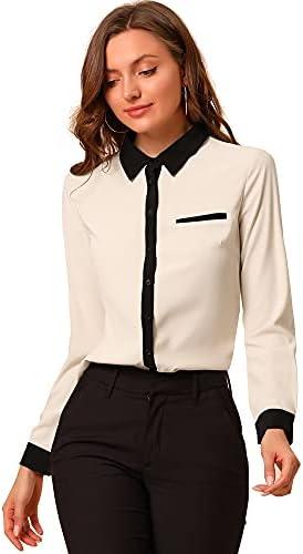 Allegra K Women's Button Down Shirts Long Sleeve Work Office Tops Collared Shirt Casual Chiffon Blouses 2026 Small