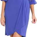 R&M Richards Women's Faux Wrap Cocktail Cascade Dress W/Ruffled Sheer Sleeves & Buckle Accent (8, Violet)