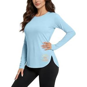 HIBETY Women's Long Sleeve Shirts UPF 50+ Sun Shirts Workout Athletic Tops Lightweight Quick Dry Rashguard Outdoor Hiking Yoga Gym Active Tees Blue, M