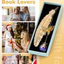 4 x Bookmark Christmas Stocking Stuffers for Women: Teacher Gifts for Readers Book Lovers Metal Feather Bookmarks for Teens Coworker, Butterfly Book Mark Unique Birthday Reading Gift for Mom Friend Sister (Gold Feather - Cobalt Blue Crystal With White Flower)