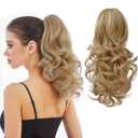 Ponytail Extension, Hair Extensions Ponytail Claw 14" Wavy Fake Hair Curly Synthetic Ponytail Wig Clip Daily Fluffy Pony Tail Hair Piece for Women(Darkest Blonde)