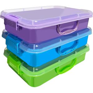 4 Qt (3.8L) Sensory Bin With Lid - 3 Pack, Stackable Storage Sensory Bins with Lids, Portable Sandbox, Organizers Sand, Arts, Crafts, (Blue, Green, Purple)